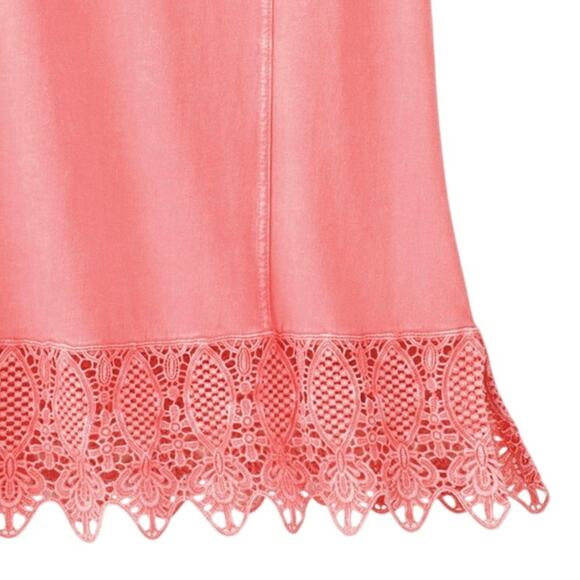 Coldwater Creek Watermelon Pink Swing Tunic Size Medium Washed Hues Lacy border - Picture 4 of 9